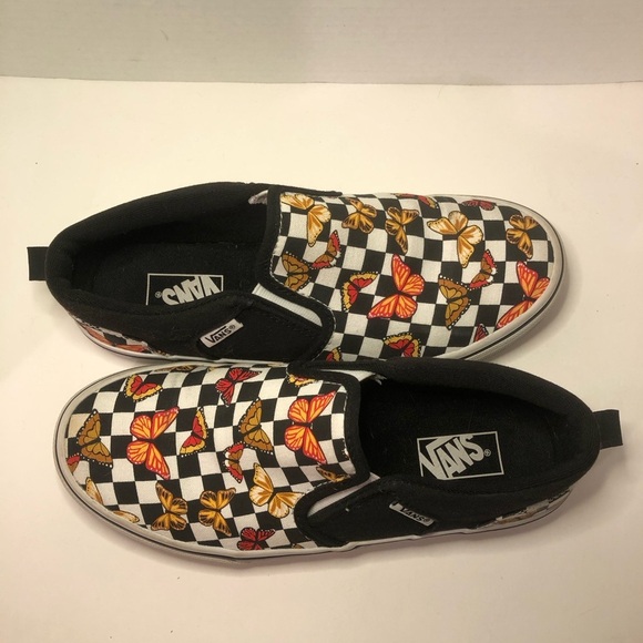 Vans Kids Slip-On Butterfly Checkered Shoes - Black and Multicolor - Picture 16 of 16